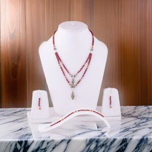 Green Amethyst, Carnelian, Amethyst, Garnet Sterling Set, Necklace, Braclet, Ear